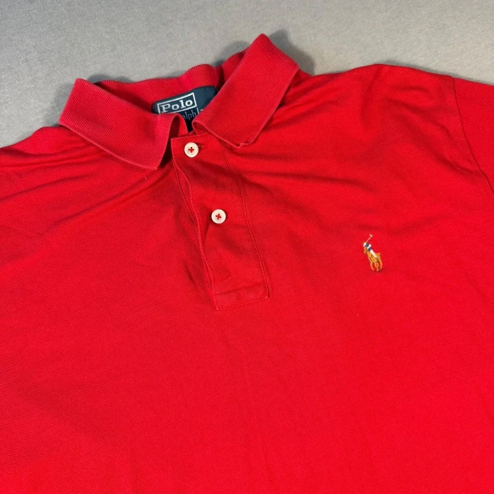 Polo Ralph Lauren Mens Red Pima Cotton Short Sleeve Polo Shirt Size M Multi Pony